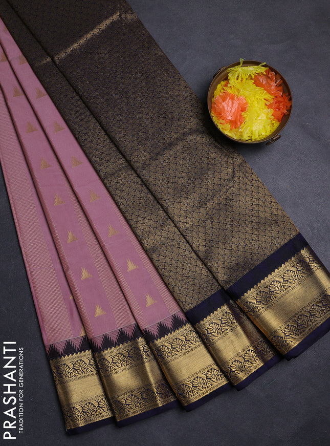 Pastel Pink & Navy Blue Semi Kanchipuram Silk - Korvai