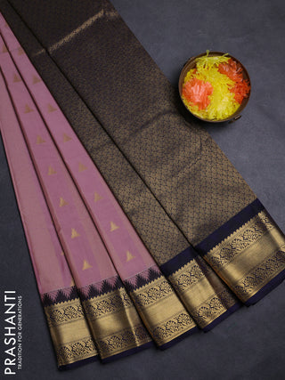 Pastel Pink & Navy Blue Semi Kanchipuram Silk - Korvai