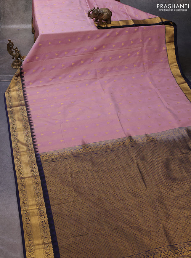 Pastel Pink & Navy Blue Semi Kanchipuram Silk - Korvai