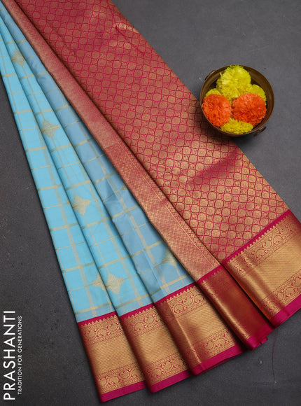 Sky Blue & Pink Semi Kanchipuram Silk - Korvai