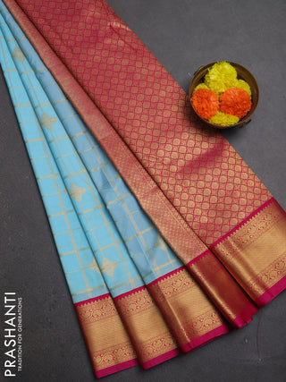 Sky Blue & Pink Semi Kanchipuram Silk - Korvai
