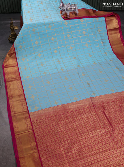 Sky Blue & Pink Semi Kanchipuram Silk - Korvai