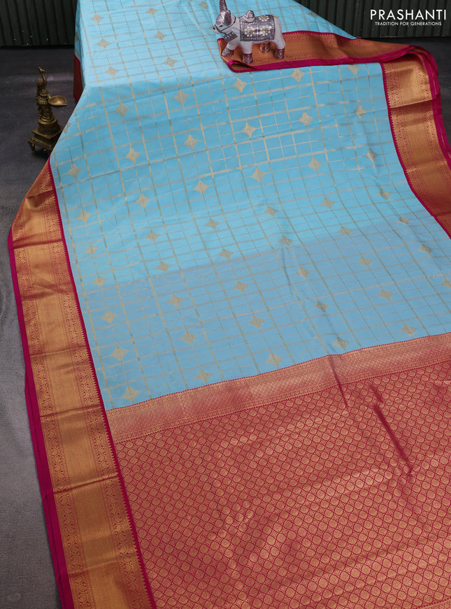 Sky Blue & Pink Semi Kanchipuram Silk - Korvai