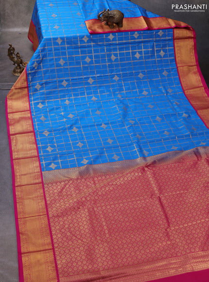 Cs Blue & Pink Semi Kanchipuram Silk - Korvai