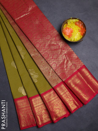Mehendi Green & Pink Semi Kanchipuram Silk - Korvai
