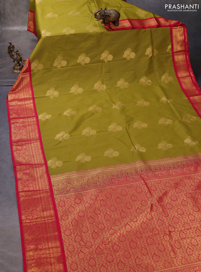 Mehendi Green & Pink Semi Kanchipuram Silk - Korvai