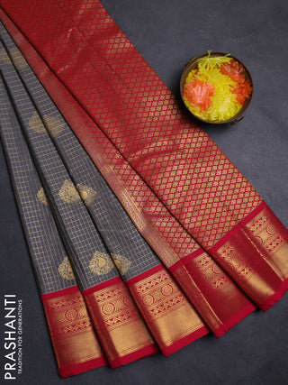 Grey & Red Semi Kanchipuram Silk - Korvai