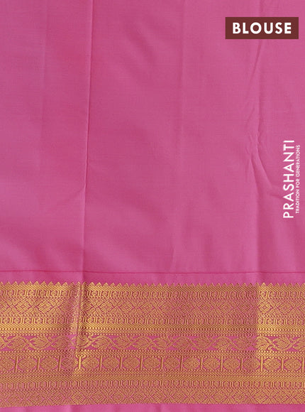 Blue & Peach Pink Semi Kanchipuram Silk - Korvai