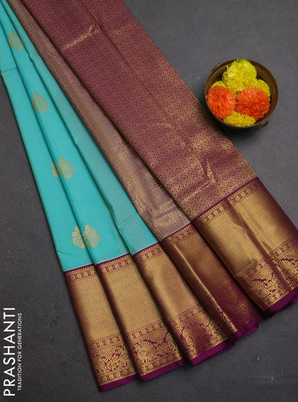 Teal Green & Magenta Pink Semi Kanchipuram Silk - Korvai