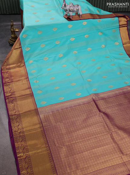 Teal Green & Magenta Pink Semi Kanchipuram Silk - Korvai