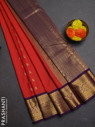 Rust  & Purple Semi Kanchipuram Silk - Korvai