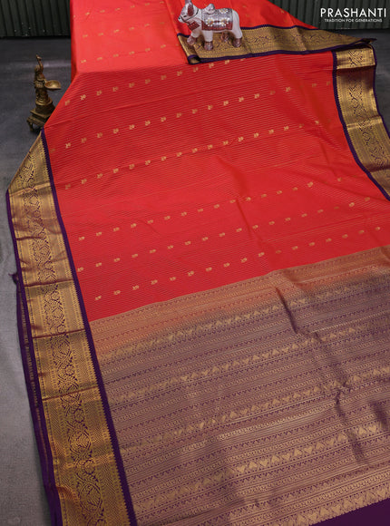 Rust  & Purple Semi Kanchipuram Silk - Korvai
