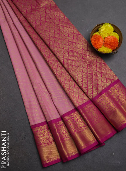 Peach Pink & Pink Semi Kanchipuram Silk - Korvai