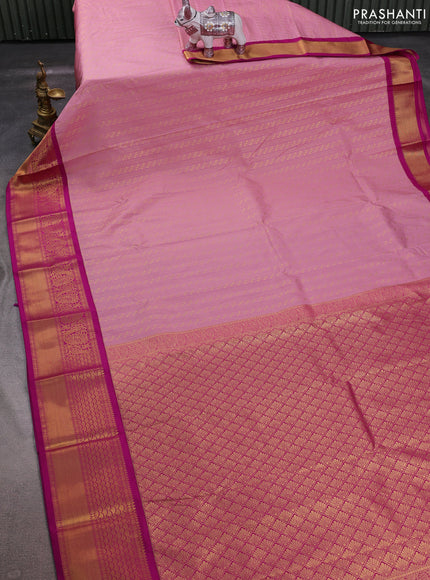 Peach Pink & Pink Semi Kanchipuram Silk - Korvai
