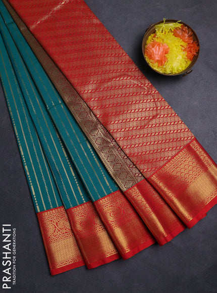 Green & Red Semi Kanchipuram Silk - Korvai