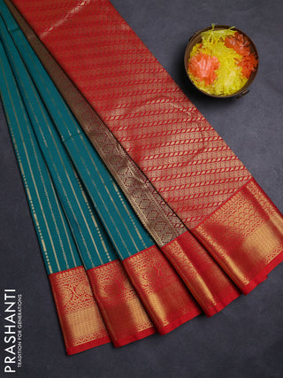 Green & Red Semi Kanchipuram Silk - Korvai