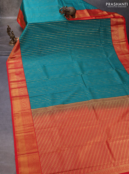 Green & Red Semi Kanchipuram Silk - Korvai