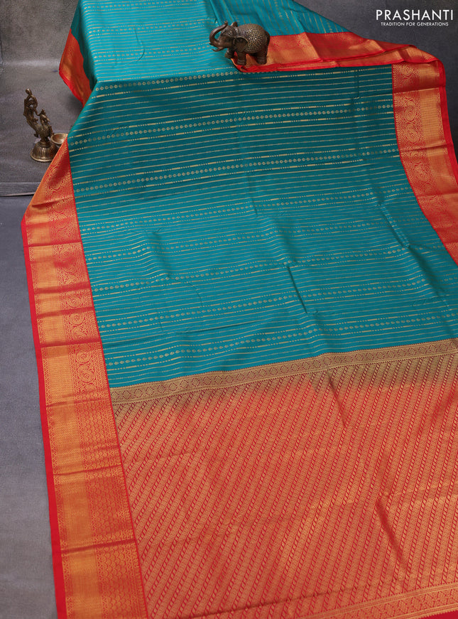 Green & Red Semi Kanchipuram Silk - Korvai
