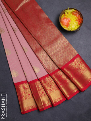 Pastel Pink & Red Semi Kanchipuram Silk - Korvai