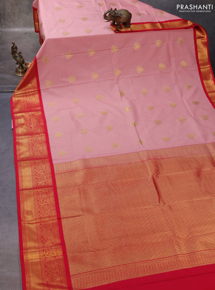 Pastel Pink & Red Semi Kanchipuram Silk - Korvai