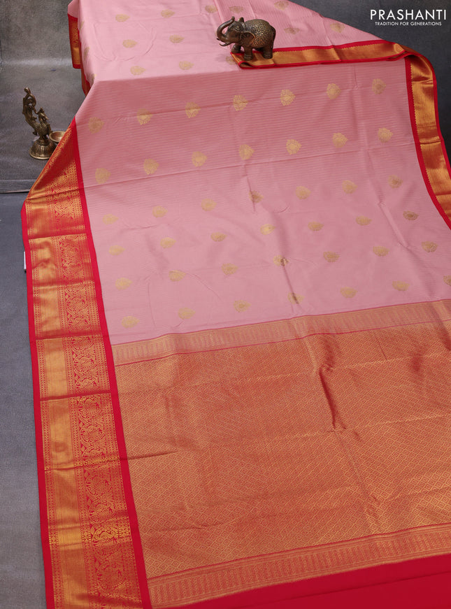 Pastel Pink & Red Semi Kanchipuram Silk - Korvai