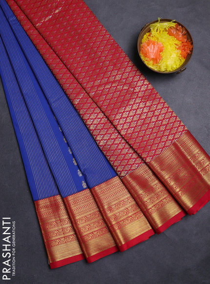 Blue & Red Semi Kanchipuram Silk - Korvai
