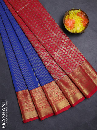 Blue & Red Semi Kanchipuram Silk - Korvai