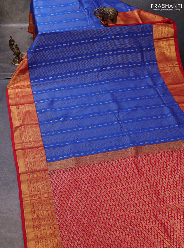 Blue & Red Semi Kanchipuram Silk - Korvai