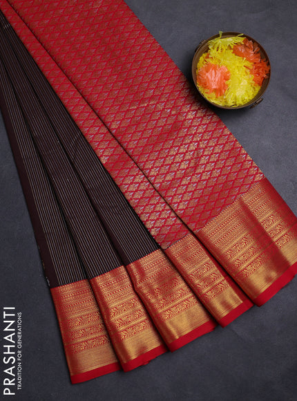 Coffee Brown & Red Semi Kanchipuram Silk - Korvai