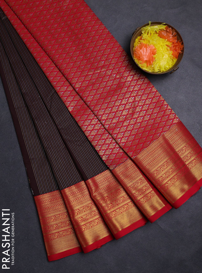 Coffee Brown & Red Semi Kanchipuram Silk - Korvai