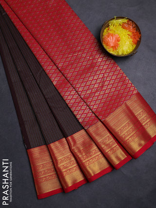 Coffee Brown & Red Semi Kanchipuram Silk - Korvai