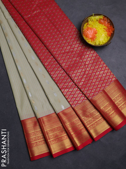 Beige & Red Semi Kanchipuram Silk - Korvai