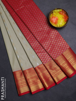 Beige & Red Semi Kanchipuram Silk - Korvai