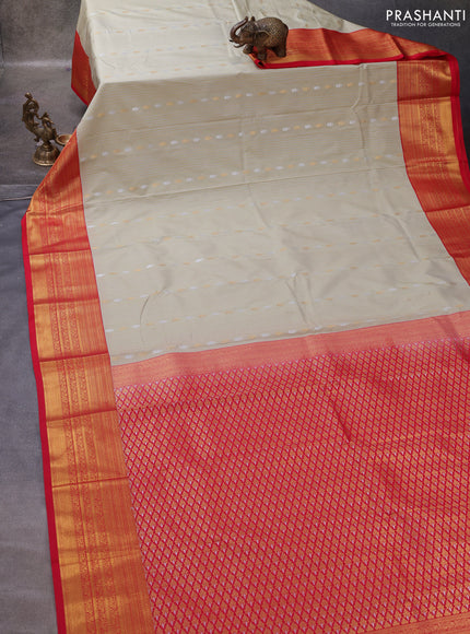 Beige & Red Semi Kanchipuram Silk - Korvai