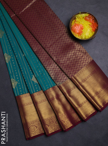 Teal Green & Wine Semi Kanchipuram Silk - Korvai