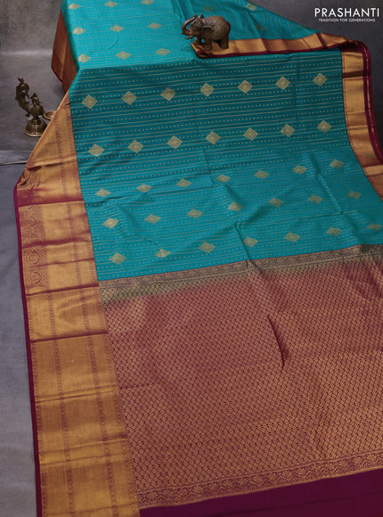 Teal Green & Wine Semi Kanchipuram Silk - Korvai