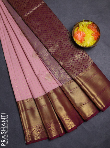 Peach Pink & Maroon Semi Kanchipuram Silk - Korvai