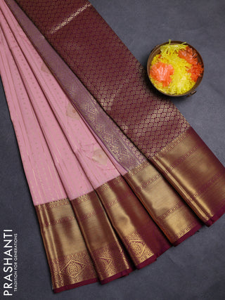 Peach Pink & Maroon Semi Kanchipuram Silk - Korvai