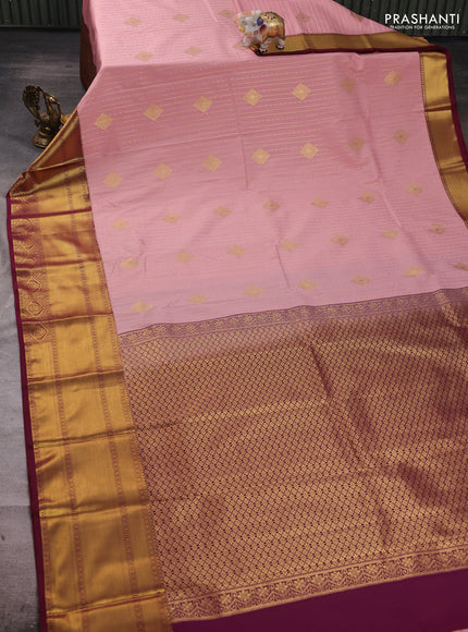 Peach Pink & Maroon Semi Kanchipuram Silk - Korvai