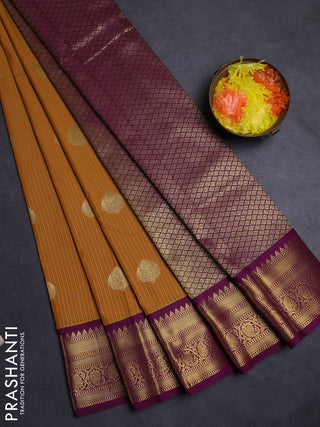 Mustard Yellow & Purple Semi Kanchipuram Silk - Korvai