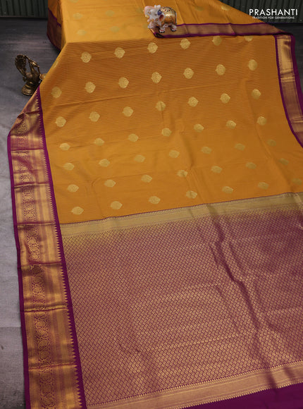 Mustard Yellow & Purple Semi Kanchipuram Silk - Korvai