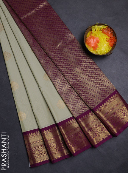 Pastel Green & Purple Semi Kanchipuram Silk - Korvai