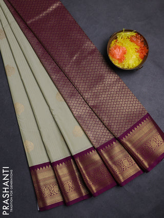 Pastel Green & Purple Semi Kanchipuram Silk - Korvai