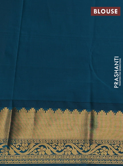 Red & Peacock Green Semi Kanchipuram Silk - Korvai