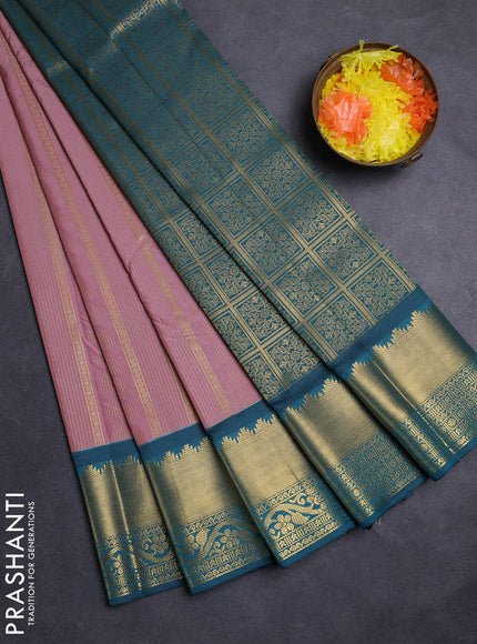 Mauve Pink & Teal Green Semi Kanchipuram Silk - Korvai
