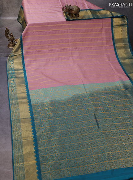 Mauve Pink & Teal Green Semi Kanchipuram Silk - Korvai