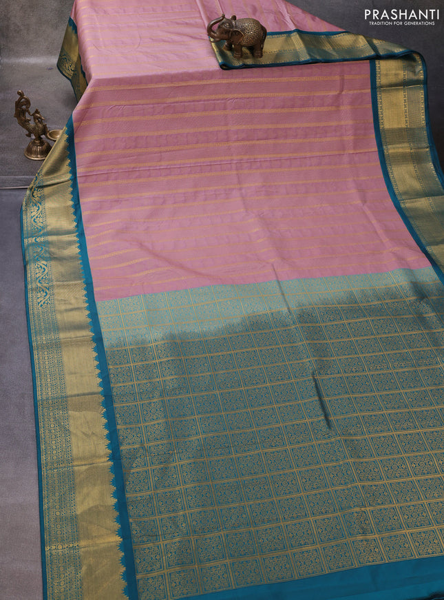 Mauve Pink & Teal Green Semi Kanchipuram Silk - Korvai