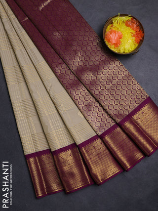 Beige & Purple Semi Kanchipuram Silk - Korvai