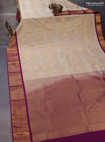Beige & Purple Semi Kanchipuram Silk - Korvai