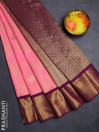 Candy Pink & Purple Semi Kanchipuram Silk - Korvai